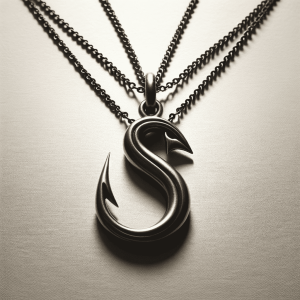 DALL·E 2023-12-30 15.09.03 - A necklace with a pendant in the shape of a fishing hook, but the...png